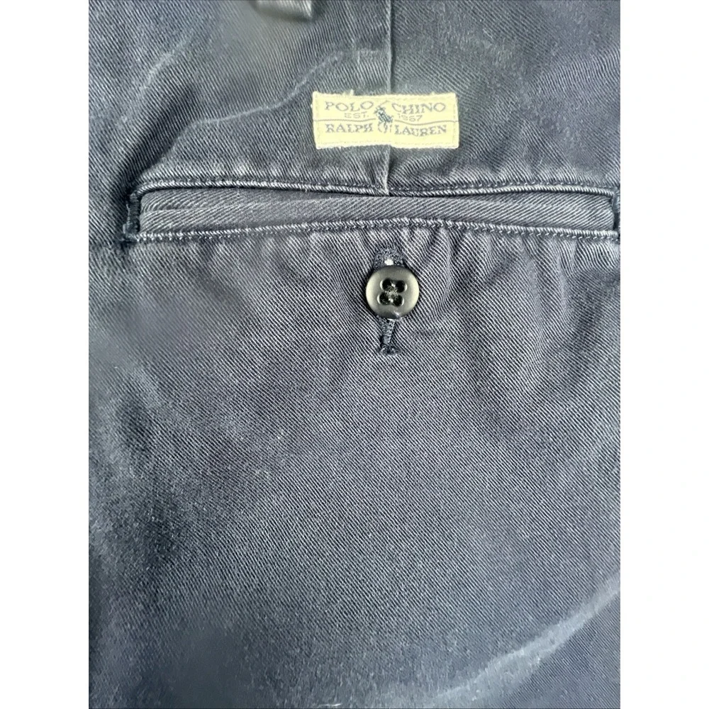 Polo Ralph Lauren Andrew Chino Shorts Mens 40 Navy Blue Pleated Cotton 6in
